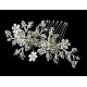 Versatile Silver Floral Hair Comb & Brooch w/ Swarovski Crystals 8005